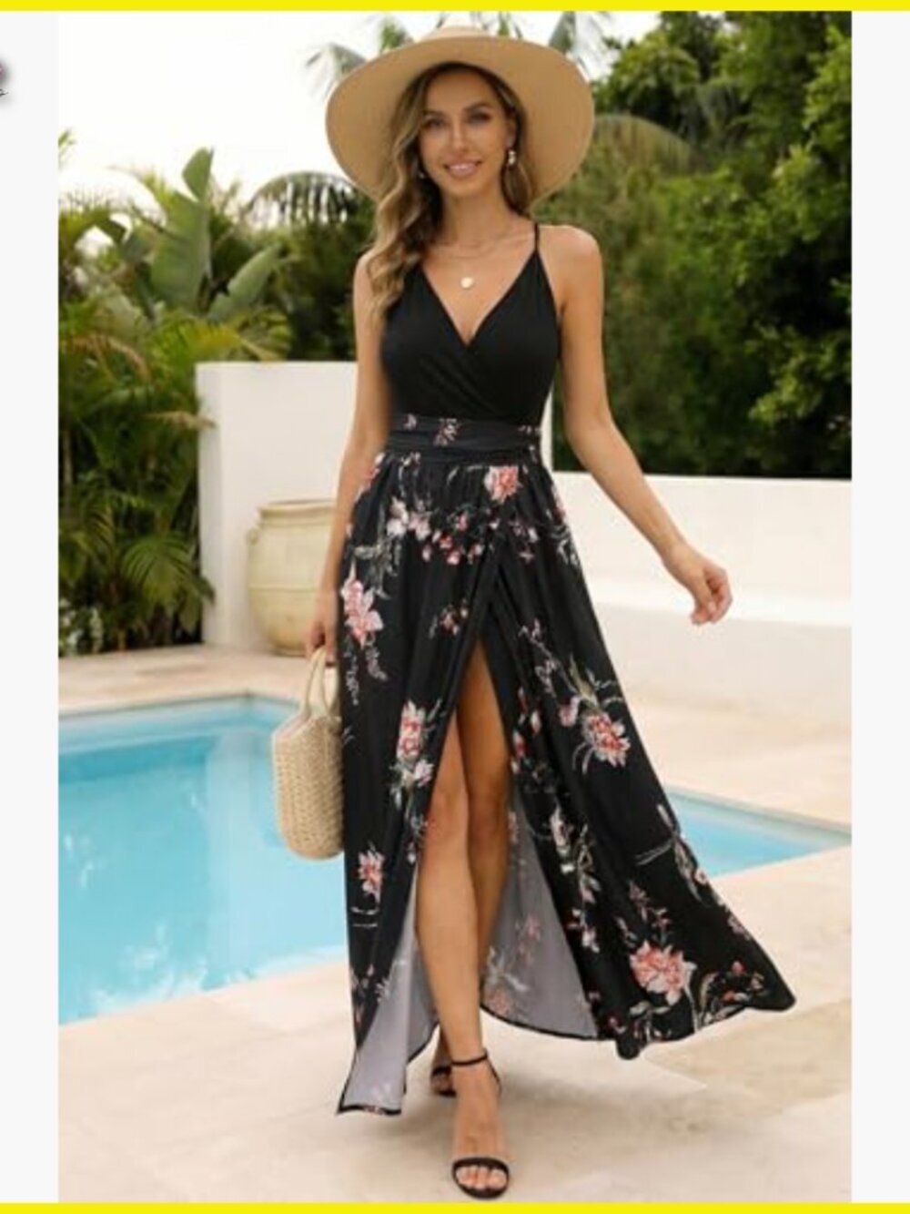 Floral Maxi Dress V Neck Split Flowy Boho Summer Casual Wedding Guest - Picture 5 of 7